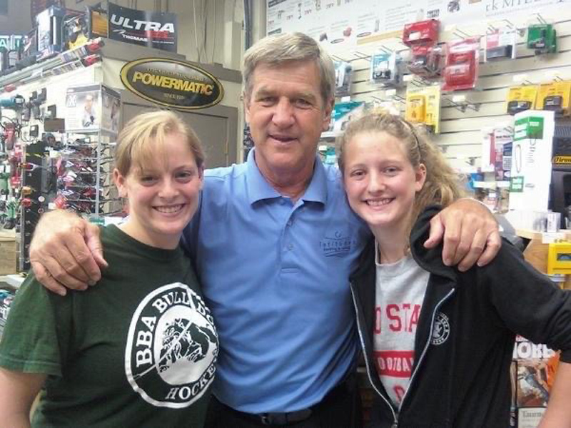 Danielle and her sister, Whitney, with Bobby Orr at r.k Miles i n Manchester.